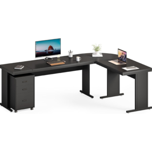 little-tree-82-67-l-shaped-executive-desk-with-3-drawer-file-cabinet-black
