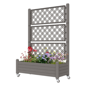 resin-raised-garden-bed-with-trellis-wheels-outdoor-planter-box-with-drainage-water-monitor-gray