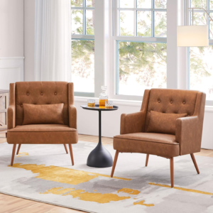 yaheetech-mid-century-pu-leather-accent-chairs-set-of-2-with-lumbar-pillow-brown
