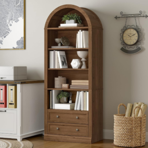farmhouse-arched-bookshelf-7-tier-bookcase-with-drawers-storage-cabinet-walnut