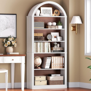 75-8-arched-bookshelf-with-storage-6-tier-farmhouse-bookcase-with-adjustable-shelves-walnut-white