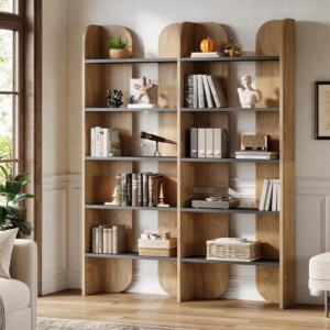 5-tier-farmhouse-bookshelf-70-87-double-wide-bookcase-with-open-shelves-brown