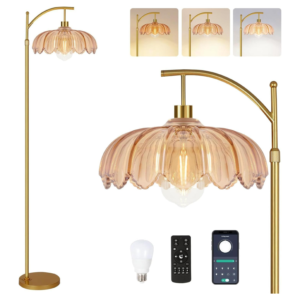 gold-mid-century-floor-lamp-with-remote-dimmable-brass-arc-standing-lamp-amber-glass-shade