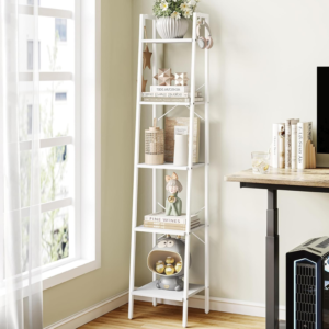 5-tier-ladder-shelf-bookcase-with-2-hooks-industrial-freestanding-storage-shelf-white