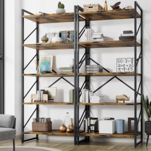 shintenchi-5-tier-bookshelf-set-of-2-industrial-tall-bookcase-shelves-rustic-brown