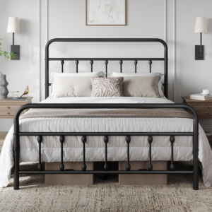 yaheetech-victorian-queen-metal-platform-bed-frame-with-iron-headboard-footboard-black