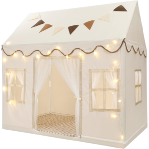 kids-play-tent-with-mat-star-lights-flag-indoor-outdoor-playhouse-for-ages-3-cream-50x34x51