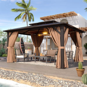 12x10-hardtop-gazebo-with-aluminum-frame-curtains-netting-brown-patio-pavilion