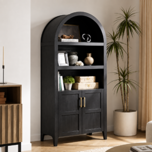 mopio-lauren-65-4-arched-5-tier-bookcase-with-doors-wooden-storage-cabinet-black-accent